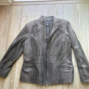 Alfani Womens Jacket Brown Leather Lined Genuine Leather Moto zip jacket Size L